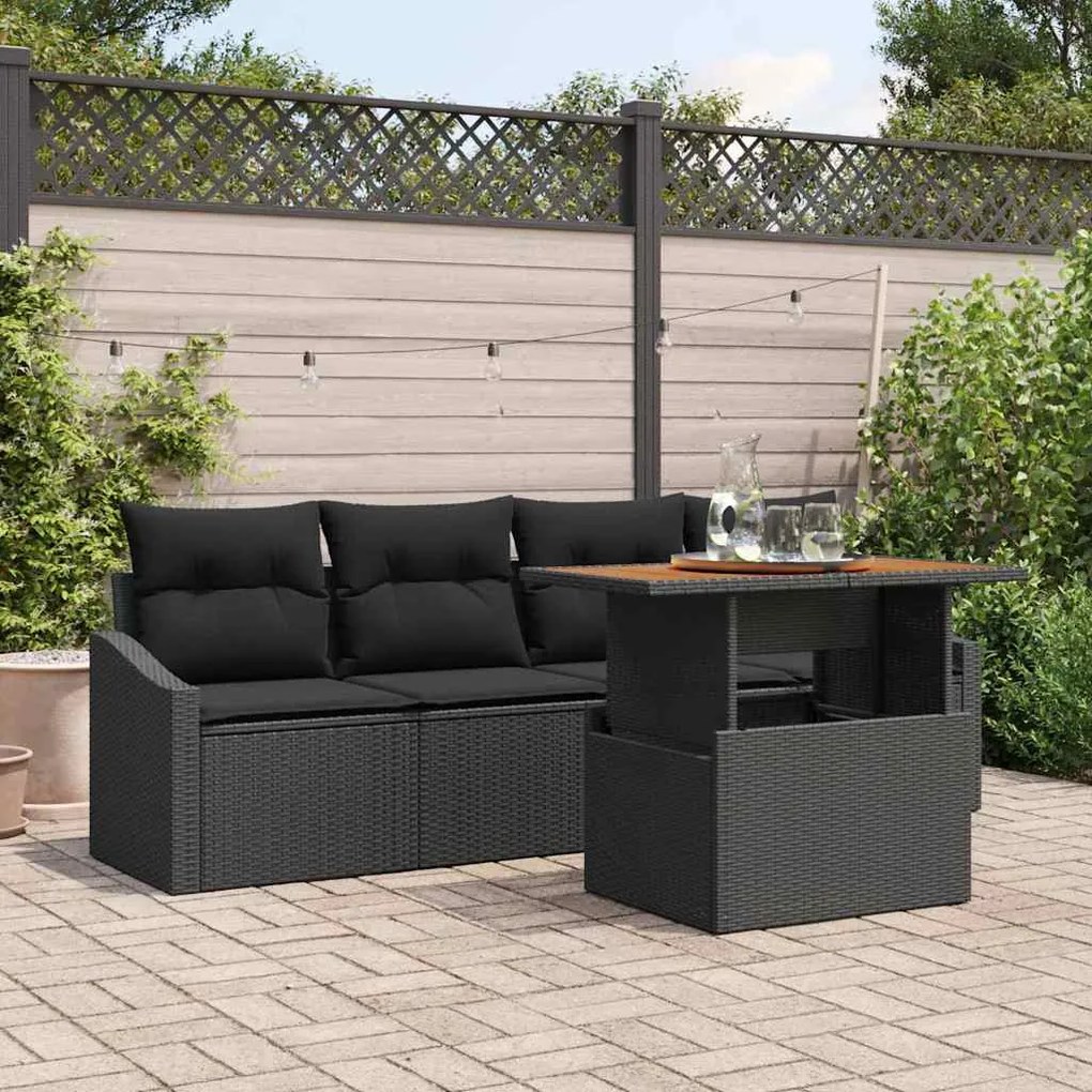 vidaXL Σετ Καναπέ Κήπου με μαξιλάρι 5 pcs Μαύρο Πολυ ράταν