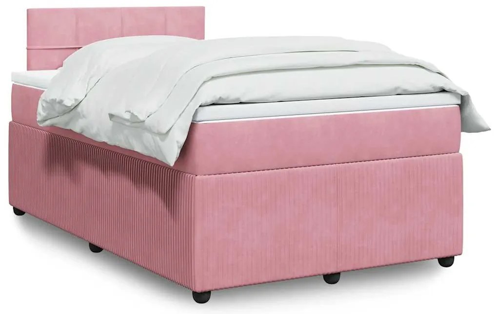 vidaXL Κρεβάτι Boxspring με Στρώμα Ροζ 120x200 εκ. Βελούδινο