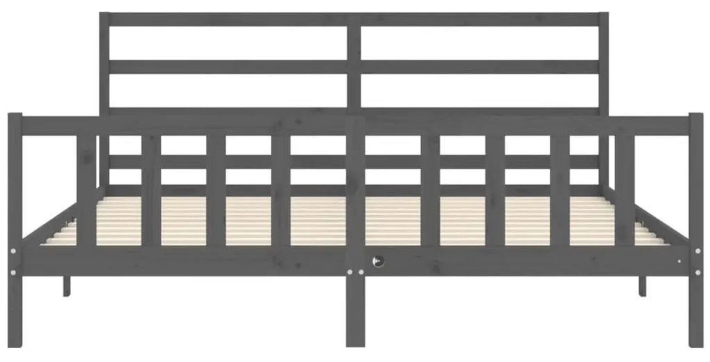 Πλαίσιο Κρεβατιού με Κεφαλάρι Γκρι 200x200 εκ. Μασίφ Ξύλο - Γκρι