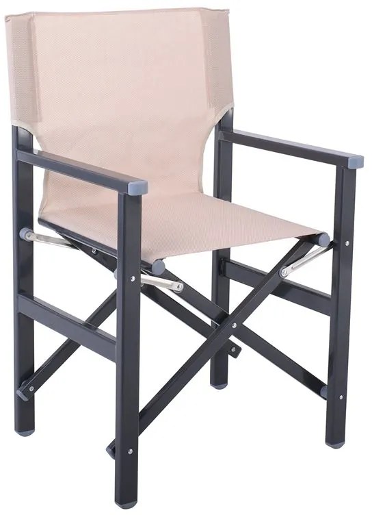 WOODWELL Σκηνοθέτη Πολυθρόνα, Αλουμίνιο Ανθρακί (1,2mm), Textilene Μπεζ (Μονοκόμματο), Πτυσσόμενη 55x46x88cm Ε2601,4Μ