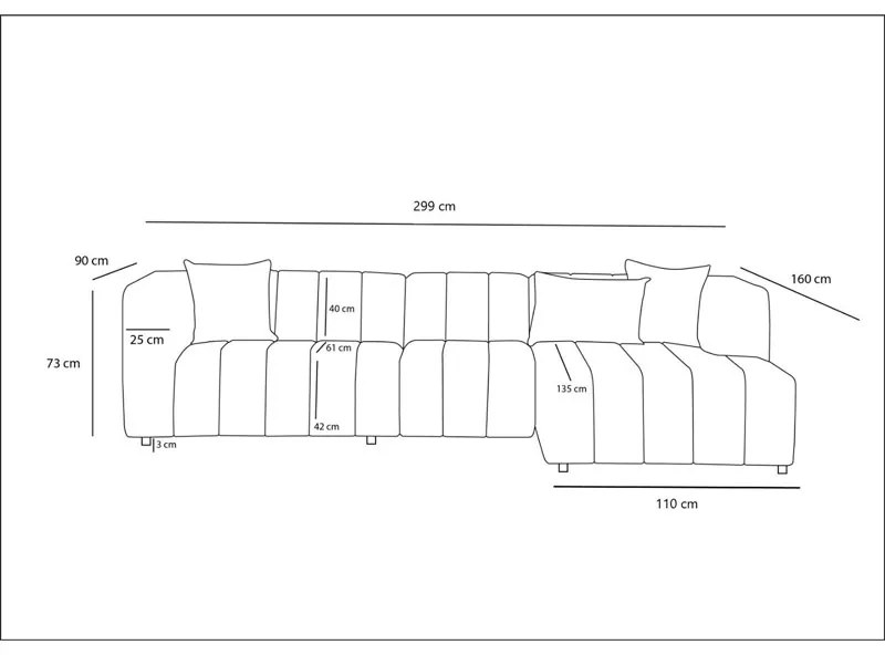 Γωνιακός καναπές Beyza pakoworld δεξιά γωνία ανθρακί ύφασμα 299x160x73εκκ