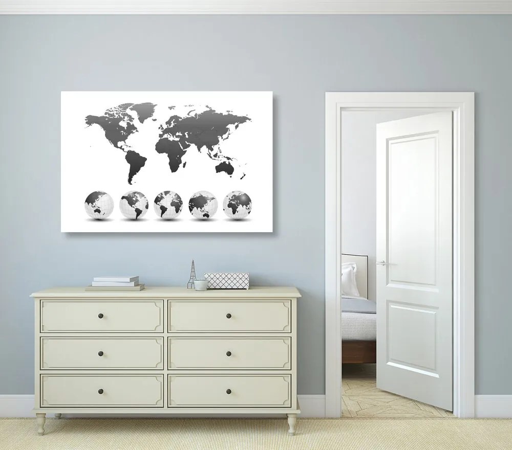 Εικόνα σφαιρών από φελλό με παγκόσμιο χάρτη σε ασπρόμαυρο σχέδιο - 120x80  peg