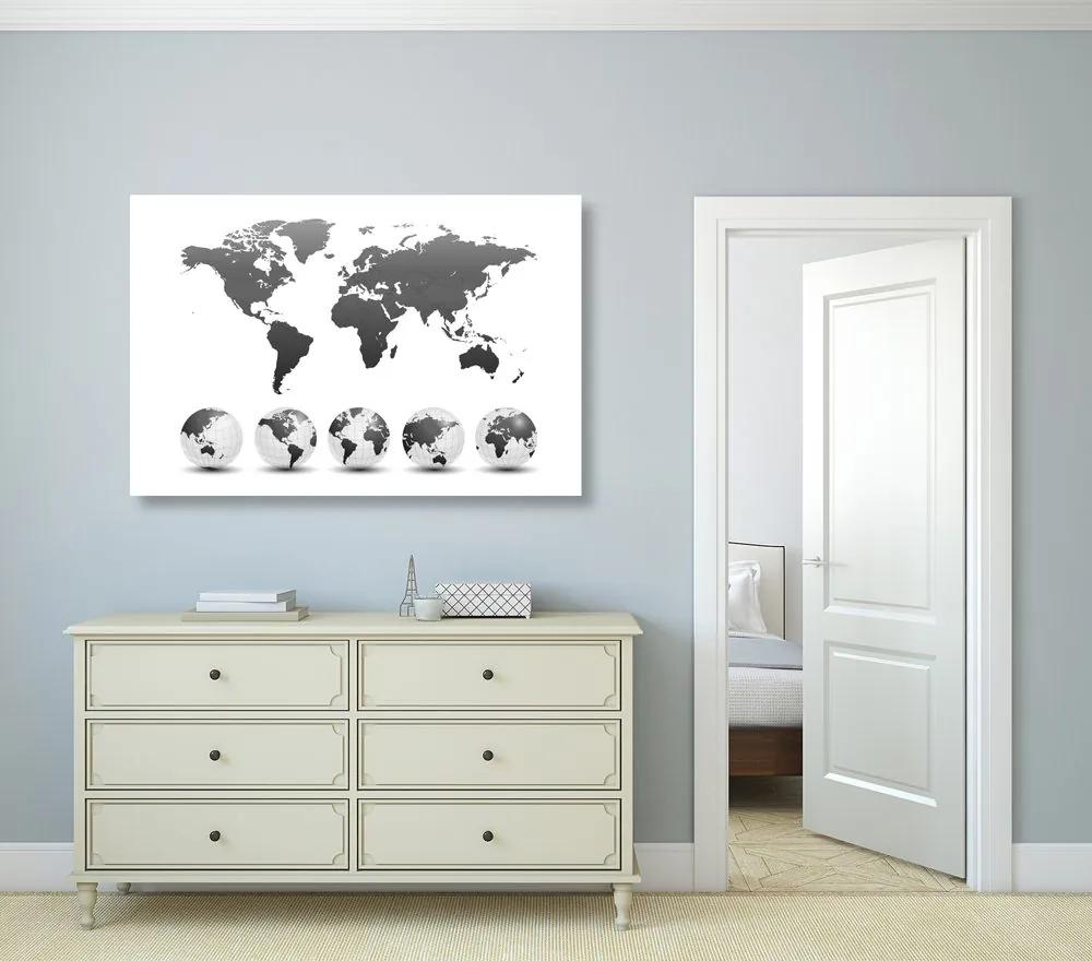 Εικόνα σφαιρών από φελλό με παγκόσμιο χάρτη σε ασπρόμαυρο σχέδιο - 90x60  place