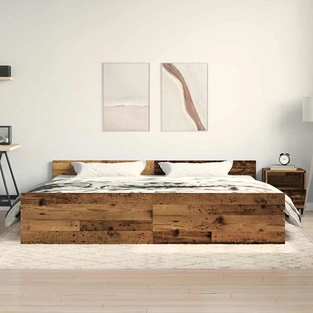 vidaXL Σκελετός Κρεβατιού Παλαιό ξύλο 200 x 200 cm Επεξεργασμένο ξύλο