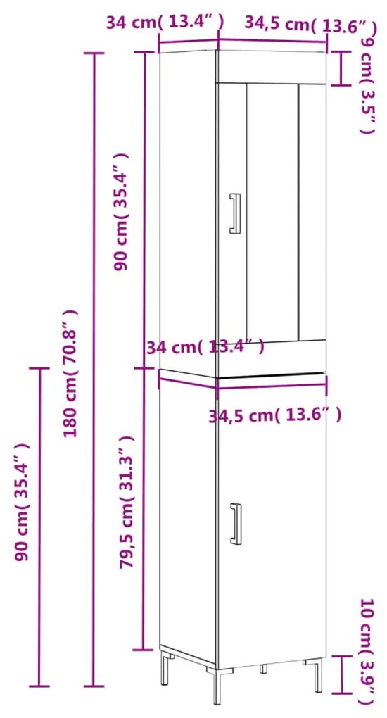 Ντουλάπι Λευκό 34,5 x 34 x 180 εκ. από Επεξεργασμένο Ξύλο - Λευκό