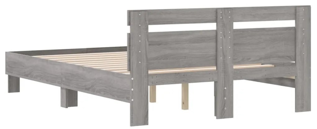 vidaXL Πλαίσιο Κρεβατιού με Κεφαλάρι Γκρι sonoma 135x190εκ. Επεξ. Ξύλο