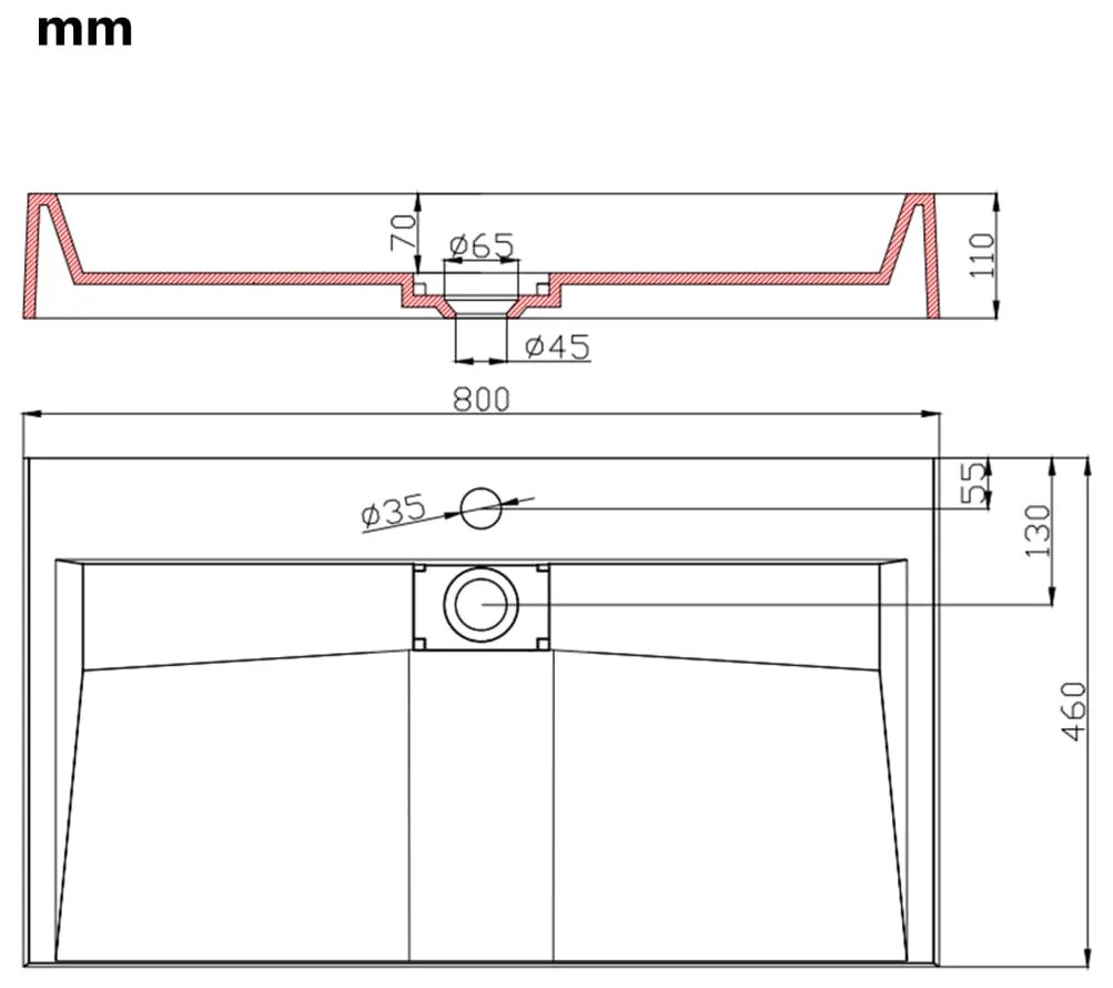 Νιπτήρας Λευκός 80x46x11 εκ. Συνθετικός από Τεχνητό Μάρμαρο - Λευκό