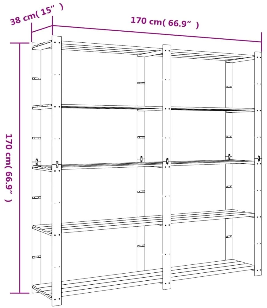 vidaXL Ραφιέρα με 5 Ράφια Μαύρο 170 x 38 x 170 εκ. Μασίφ Ξύλο Πεύκου