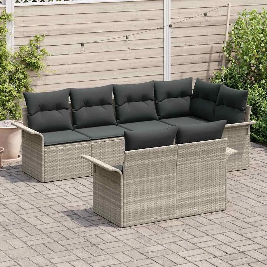 vidaXL Σετ Καναπέ Κήπου με μαξιλάρι 7 pcs Ανοιχτό γκρι Πολυ ράταν