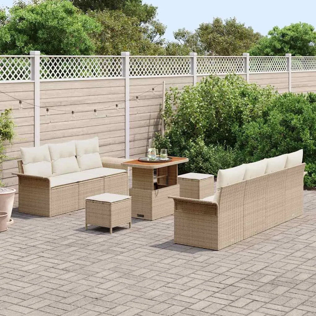 vidaXL Σετ Καναπέ Κήπου Ρυθμιζόμενο ύψος 10 pcs Μπεζ συνθετικό ρατάν