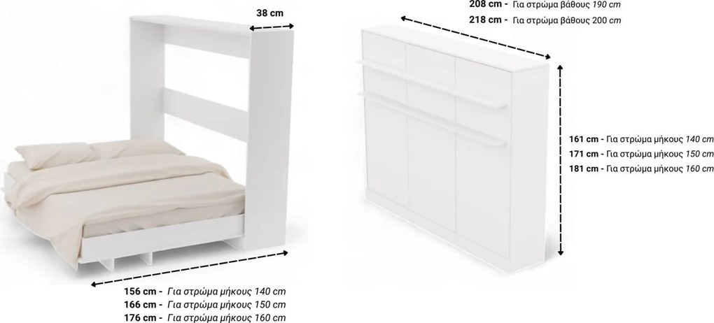 Κρεβάτι Τοίχου Basic Horizontal Double - 140x200
