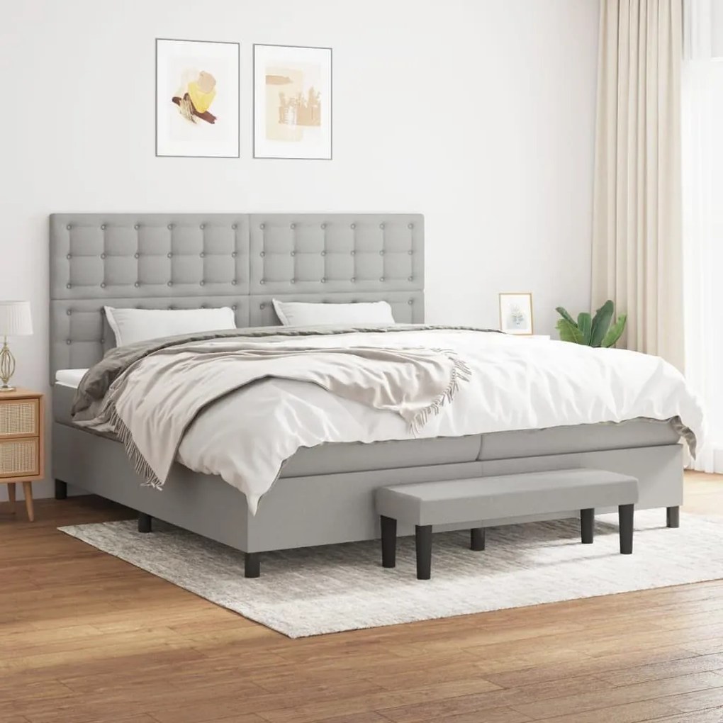 Κρεβάτι Boxspring με Στρώμα Ανοιχτό Γκρι 200x200 εκ. Υφασμάτινο - Γκρι