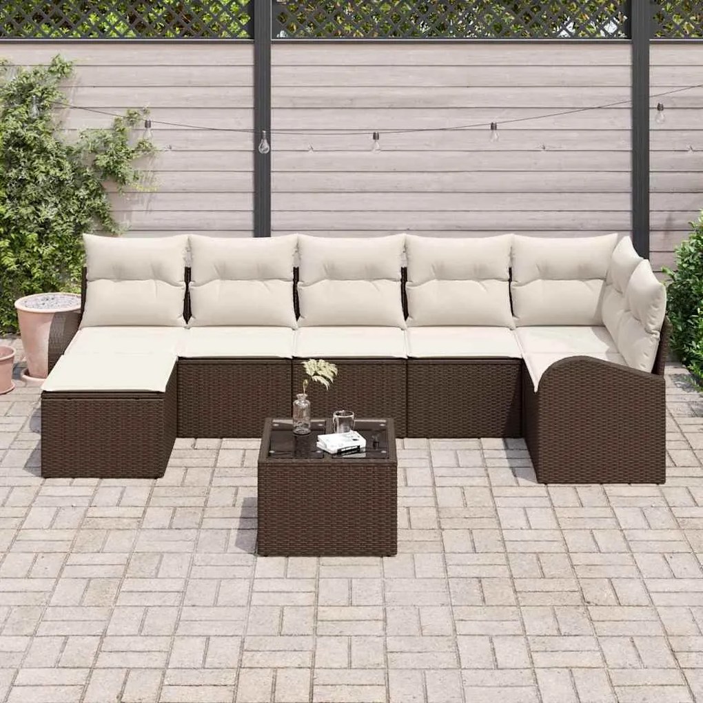 vidaXL Σετ Καναπέ Κήπου 8 pcs Καφέ Πολυ ράταν
