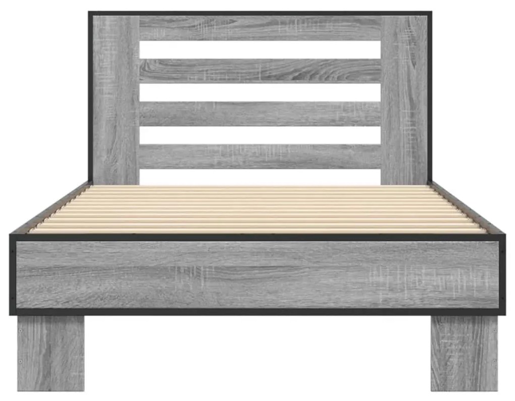 vidaXL Πλαίσιο Κρεβατιού Γκρι Sonoma 75x190 εκ. Επεξ. Ξύλο &amp; Μέταλλο