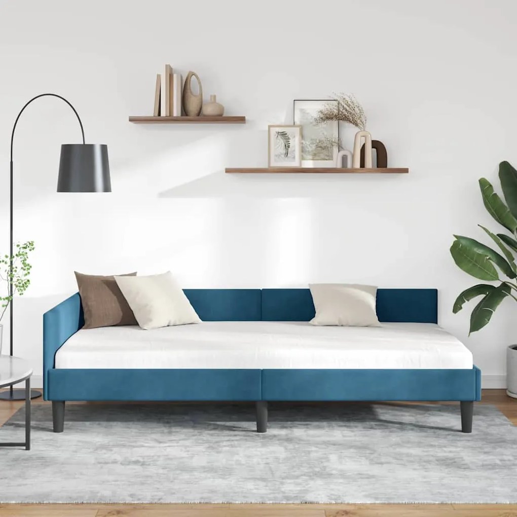 vidaXL Πλαϊνό Κρεβάτι Μπλε 90 x 200 cm Βελούδο και Στιβαρή ξυλεία