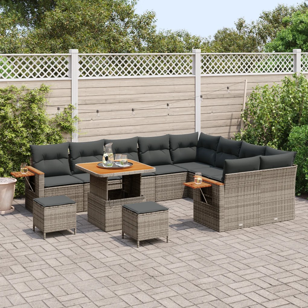 vidaXL Σετ Καναπέ Κήπου με μαξιλάρι 12 pcs Γκρι Πολυ ράταν