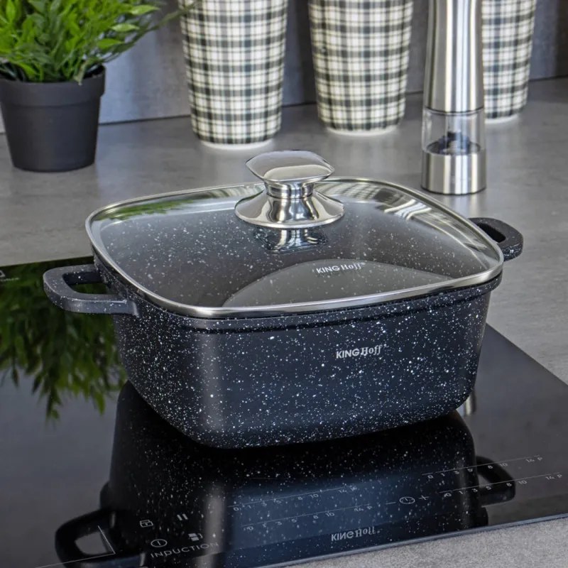 Ταψί/Κατσαρόλα Kinghoff KH 1603, 24x24, 4,5l, Marble, Induction, Black