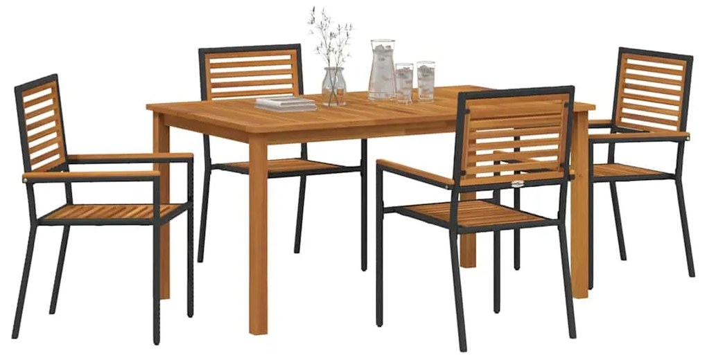 vidaXL Σέτ φαγητού για κήπο 5 pcs Μαύρο Στερεό Ξύλο Ακακίας