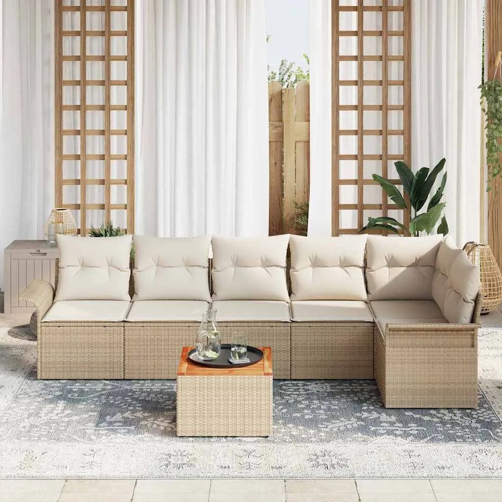 vidaXL Σετ Καναπέ Κήπου με μαξιλάρι 7 pcs Μπεζ, Κρέμα 55 x 55 x 37 εκ