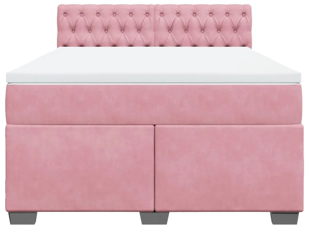 Κρεβάτι Boxspring με Στρώμα Σκούρο Ροζ 140x200 εκ. Βελούδινο - Ροζ