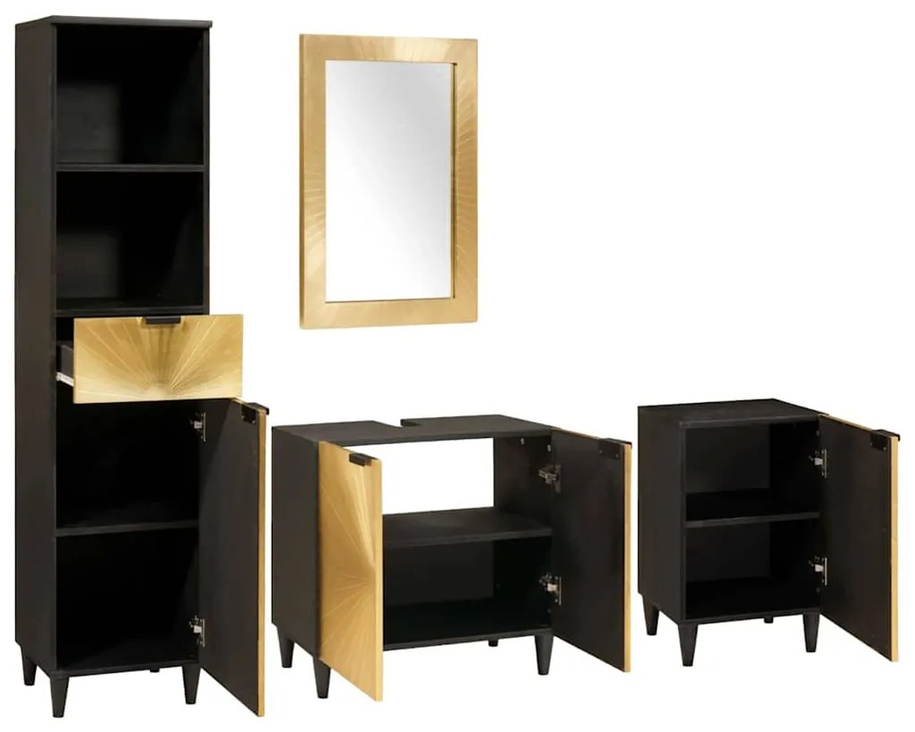 vidaXL Σετ επίπλων μπάνιου 4 pcs Μαύρο και Χρυσό 38 x 33 x 160 εκ.