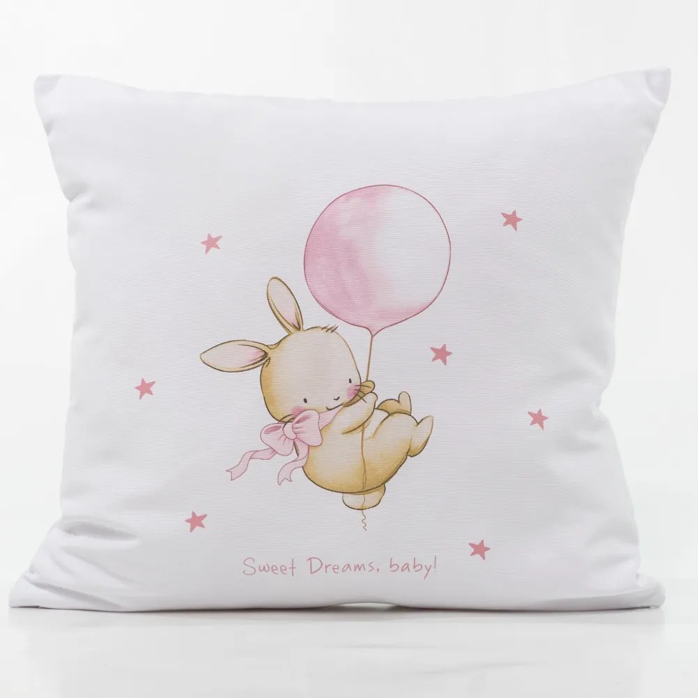 Διακοσμητική Μαξιλαροθήκη Printed Sweet Dreams Baby Λευκό/Ροζ 45x45 - Borea Home