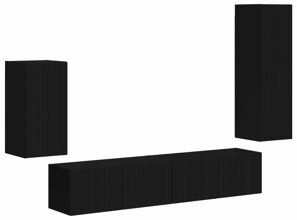 vidaXL Σετ επίπλου τηλεόρασης Επιτοίχιο 3 pcs Μαύρο Επεξεργασμένο ξύλο