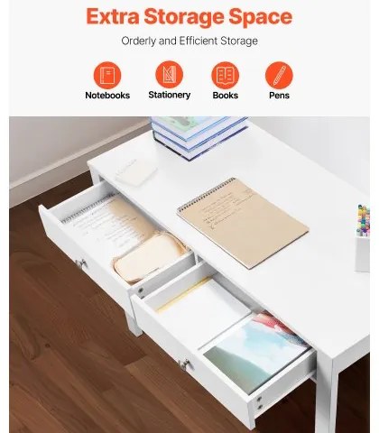 VEVOR Small Desk with Drawers Kids Desk for Bedroom Simple Study Table White