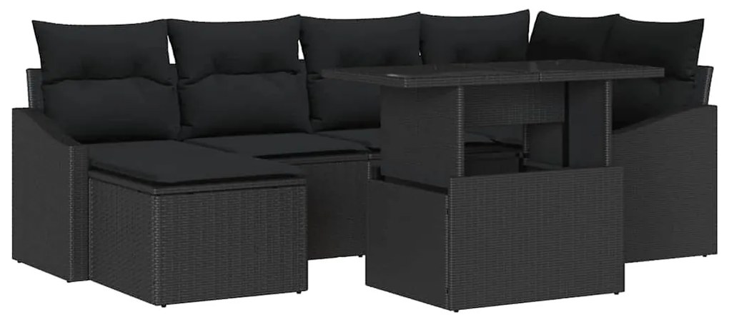 vidaXL Σετ Καναπέ Κήπου 7 pcs Μαύρο Πολυ rattan, βαμμένο ατσάλι