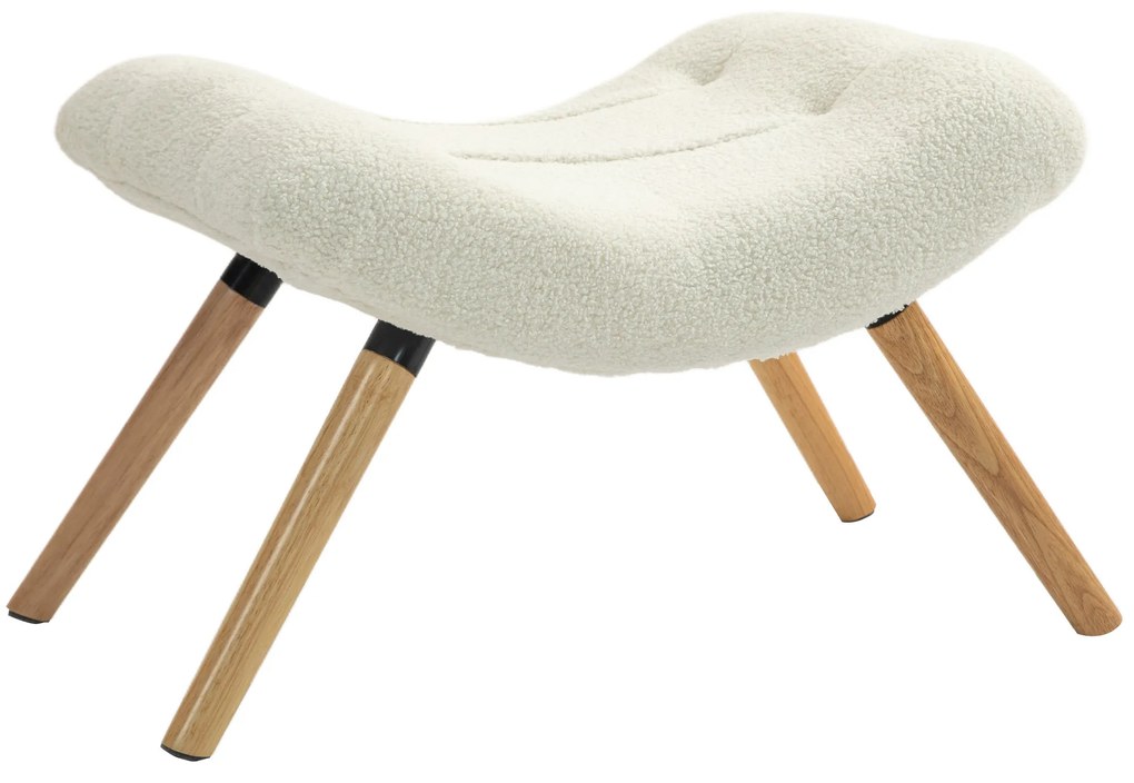 HOMCOM Μοντέρνο Υποπόδιο με κάλυμμα Fleece και ξύλινα πόδια, Επενδεδυμένο, για Σαλόνι, Υπνοδωμάτιο, Διάδρομο, Κρεμ Λευκό