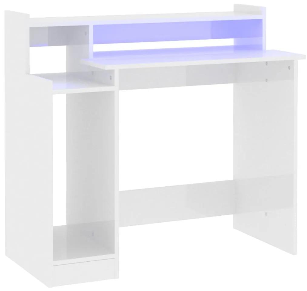 vidaXL Γραφείο με LED Γυαλιστερό λευκό 97x45x90 εκ. Επεξεργ. Ξύλο