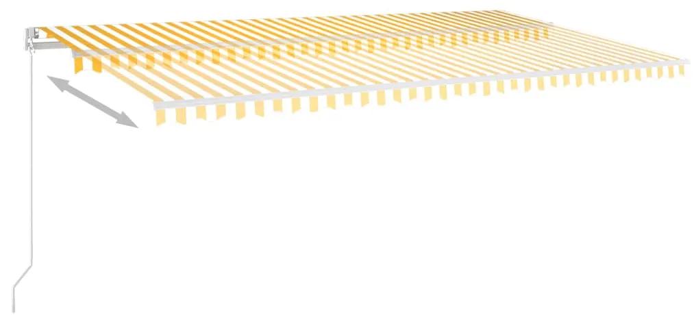 vidaXL Τέντα Συρόμενη Αυτόματη με Στύλους Κίτρινο/Λευκό 6 x 3,5 μ.