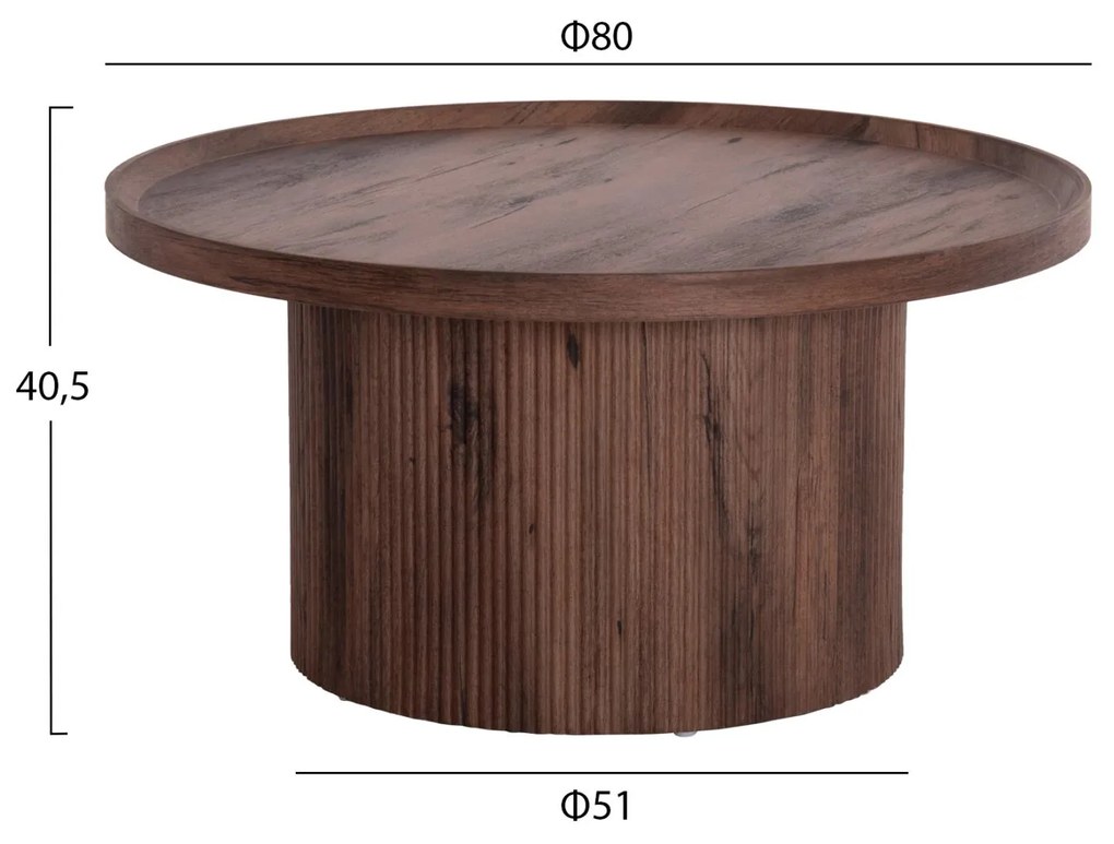 Τραπεζάκι σαλονιού MARGON C18026 MDF σε Σκούρο Καφέ Ξύλο Φ80x40,5Υεκ. 80x80x40.5 εκ.