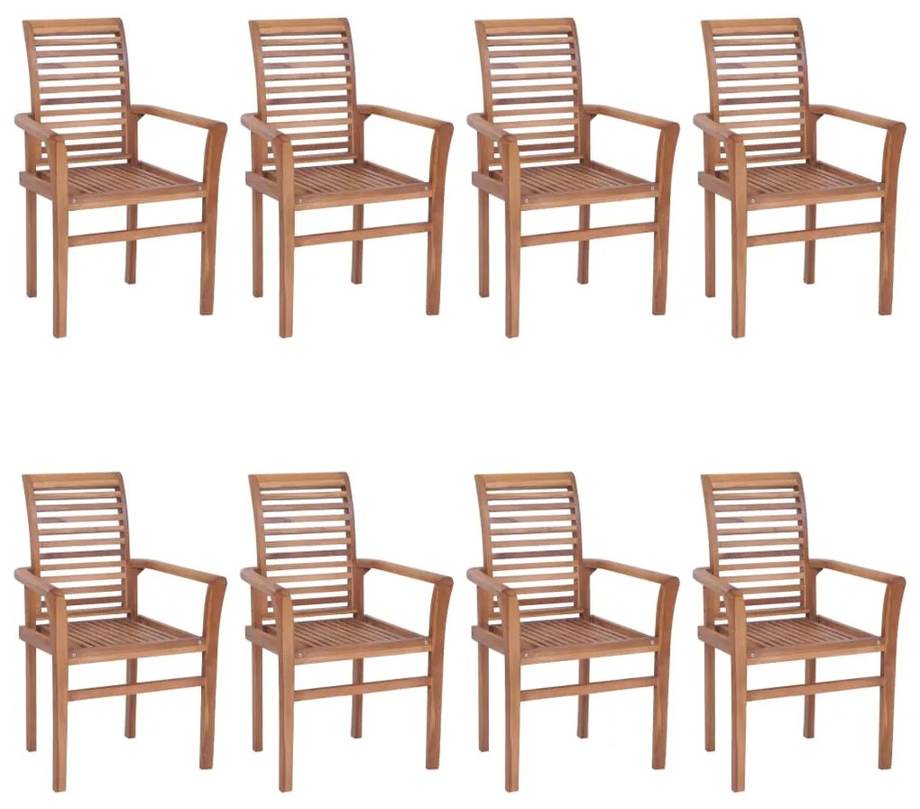 vidaXL Καρέκλες Τραπεζαρίας 8 τεμ. Μασίφ Ξύλο Teak & Κόκκινα Μαξιλάρια