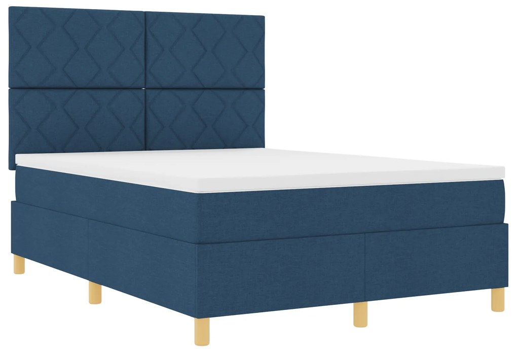 vidaXL Κρεβάτι Box Spring με Στρώμα Μπλε 140x190 εκ. Ύφασμα