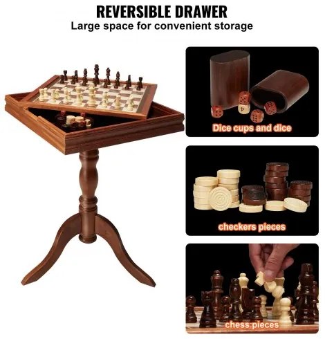 VEVOR 3-IN-1 Chess Checkers Backgammon Table Set, 18 Inch Premium Wooden Chess Table, Deluxe Combo Game Table Furniture Set, Chess Set Board Game Gift for Family Board Games