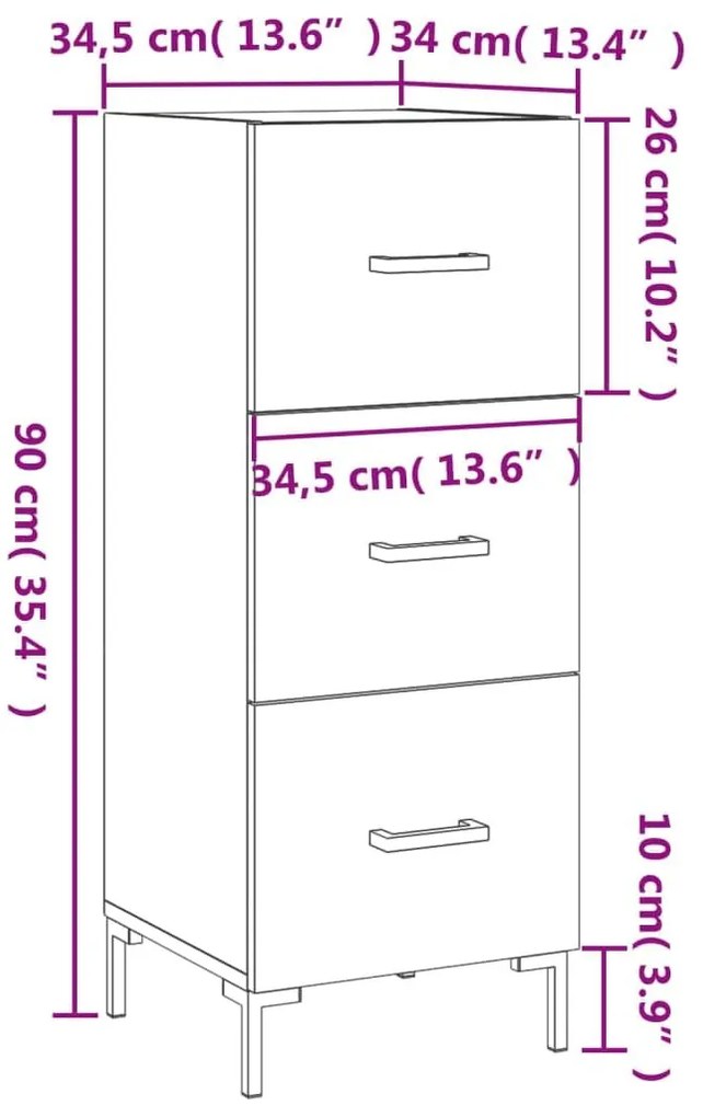 Ντουλάπι Γυαλιστερό Λευκό 34,5x34x90 εκ. Επεξεργασμένο Ξύλο - Λευκό