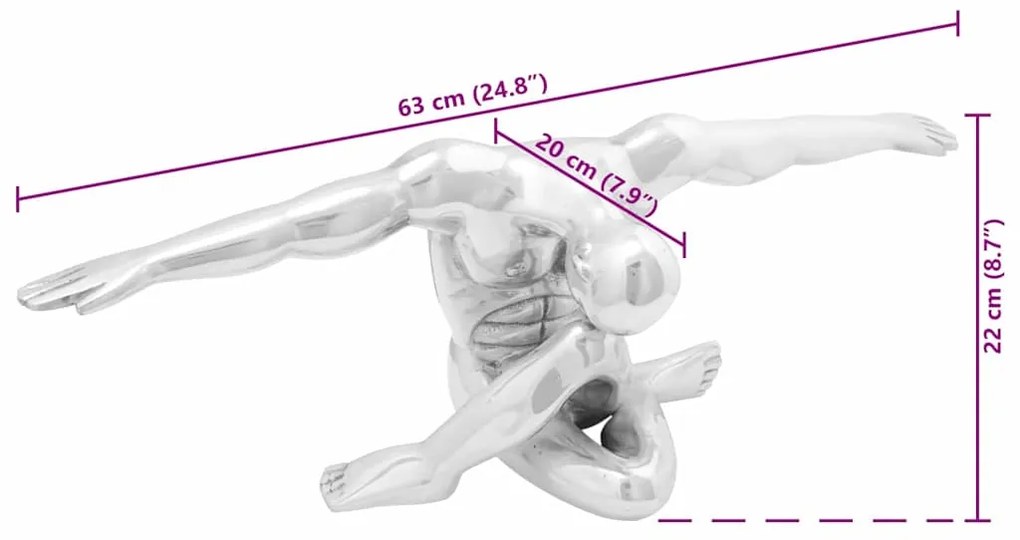 vidaXL Γλυπτική Ασημί 63 x 20 x 22 εκ Αλουμίνιο