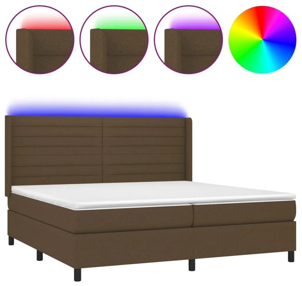 vidaXL Κρεβάτι Boxspring με Στρώμα &amp; LED Σκ.Καφέ 200x200εκ. Υφασμάτινο