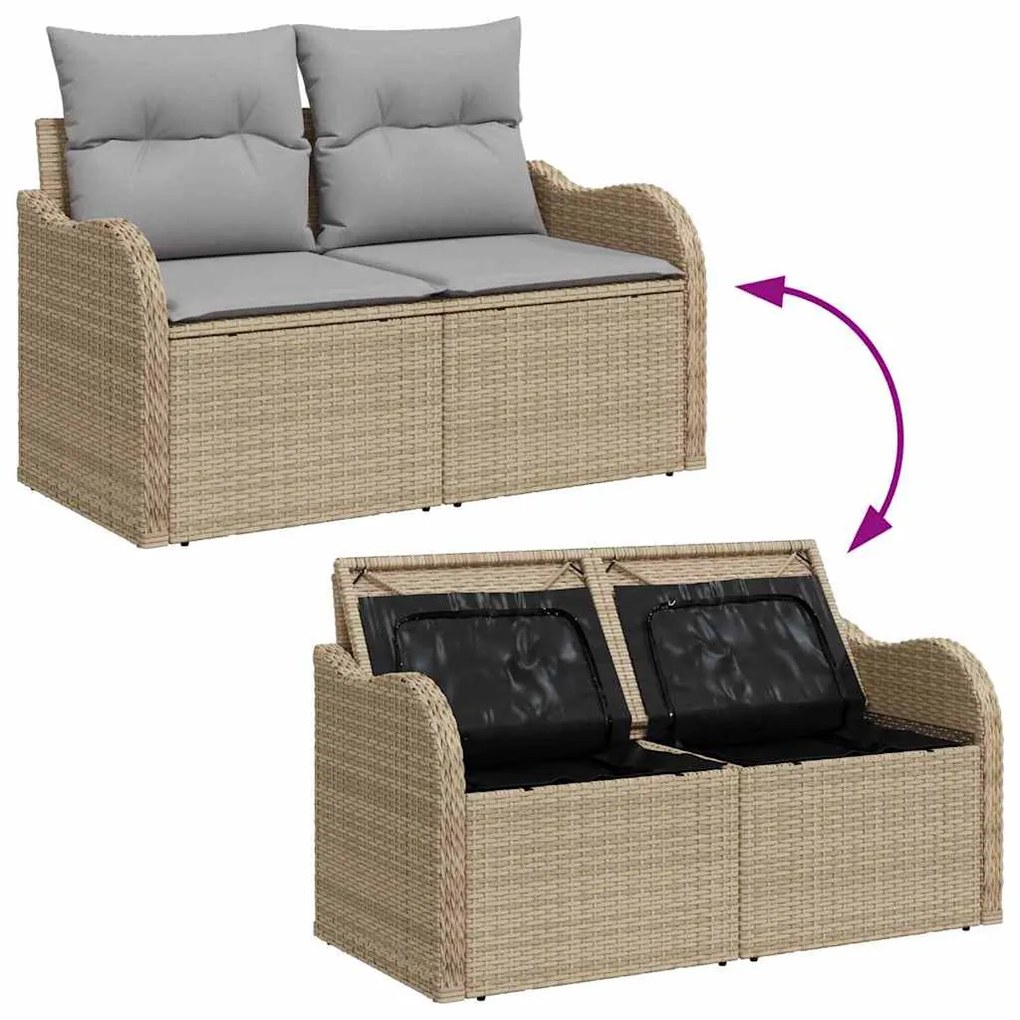 vidaXL Σετ Καναπέ Κήπου με αποθήκευση 7 pcs Μπεζ Πολυ ράταν