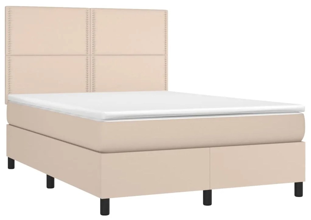 vidaXL Κρεβάτι Boxspring Στρώμα&LED Καπουτσίνο 140x190 εκ. Συνθ. Δέρμα