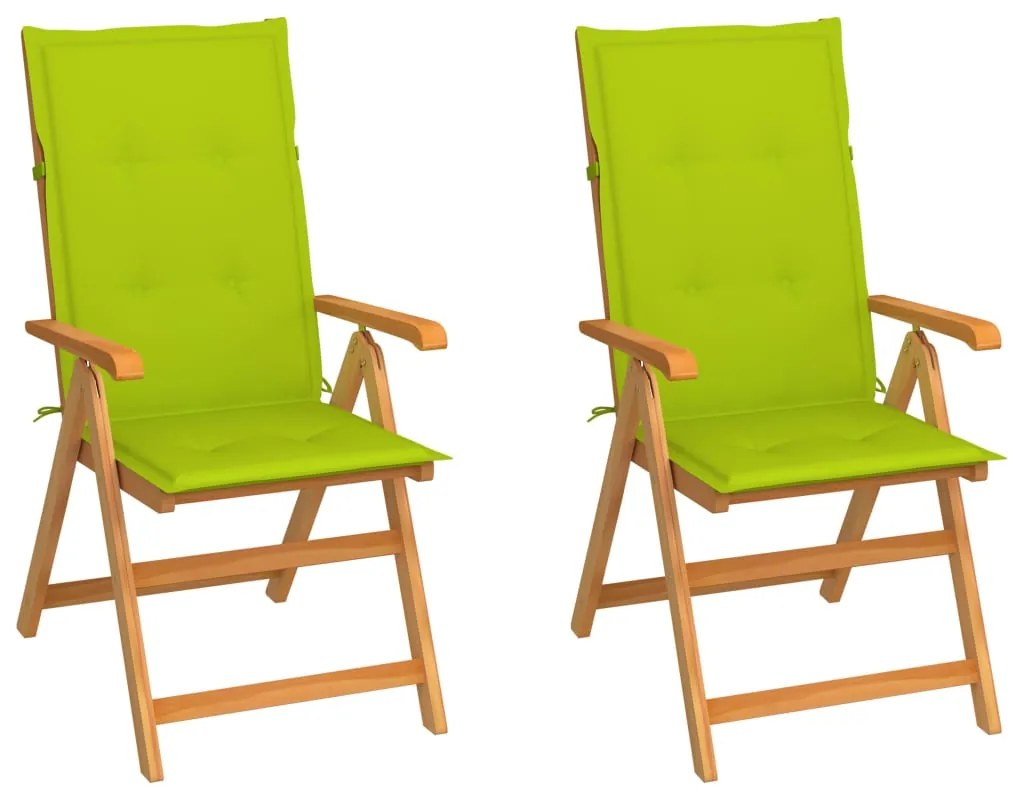 vidaXL Καρέκλες Κήπου 2 τεμ. από Ξύλο Teak με Φωτ. Πράσινα Μαξιλάρια