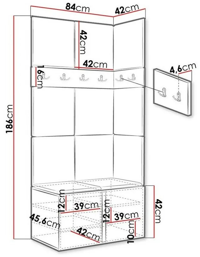 Σετ διαδρόμου Hartford 264, 186x84x46cm, 27 kg, Άσπρο, Ταπισερί, Οικολογικό δέρμα, Τοίχου, Εντοιχισμένη | Epipla1.gr