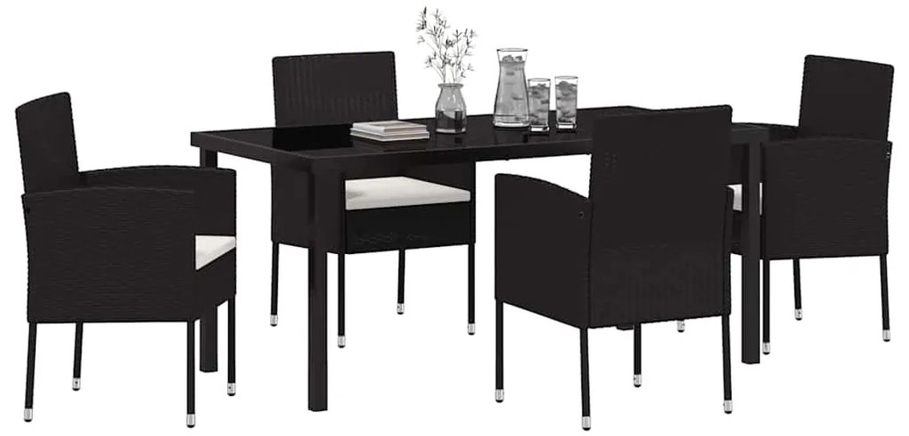 vidaXL Σέτ φαγητού για κήπο με μαξιλάρι 5 pcs Μαύρο Πολυ ράταν