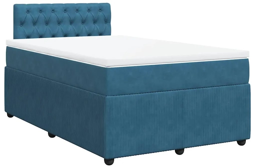 vidaXL Κρεβάτι Boxspring με Στρώμα Μπλε 120x200 εκ. Βελούδινο