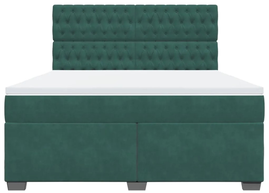 vidaXL Κρεβάτι Boxspring με Στρώμα Σκούρο Πράσινο 180x200εκ. Βελούδινο