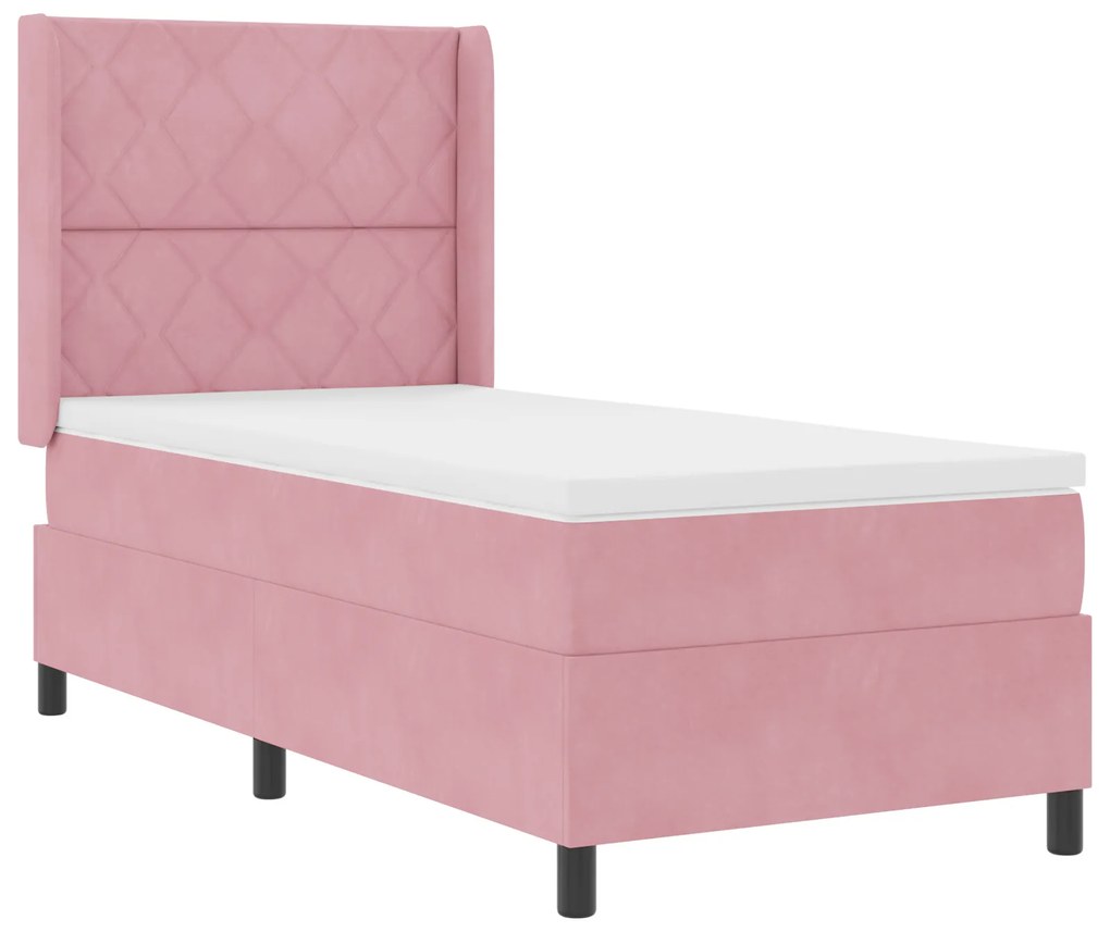 vidaXL κρεβάτι box spring με στρώμα Ροζ 90x190 εκ Βελούδο