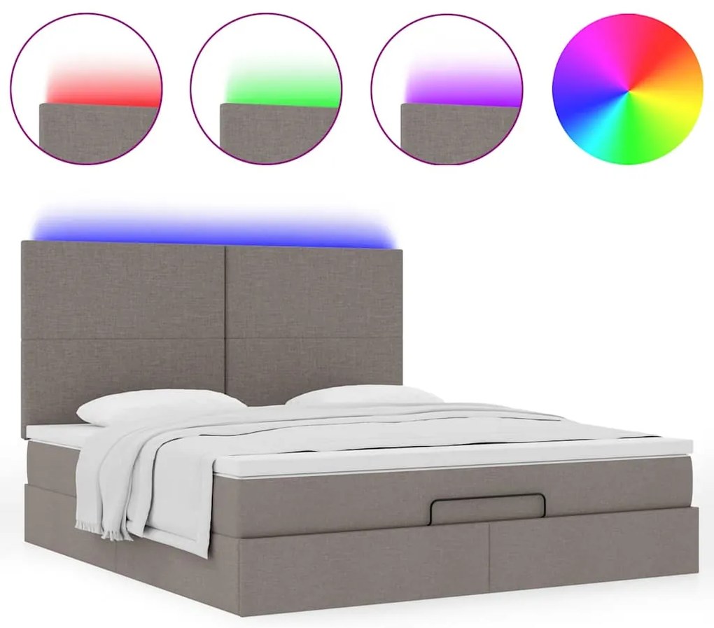 vidaXL Οθωμανικό κρεβάτι με στρώμα & LEDs Taupe 180x200cm ύφασμα