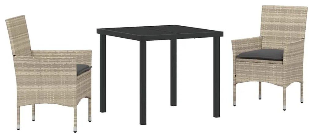 vidaXL Σέτ φαγητού για κήπο με μαξιλάρι 3 pcs Ανοιχτό γκρι Πολυ ράταν