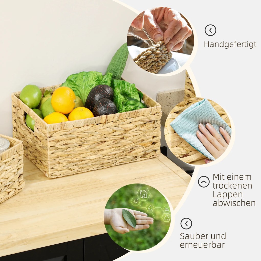 HOMCOM Σετ 3 καλαθιών αποθήκευσης με λαβές και μεταλλικό σκελετό, για ράφια, υπνοδωμάτιο, σαλόνι, μπάνιο, φυσικό τόνο